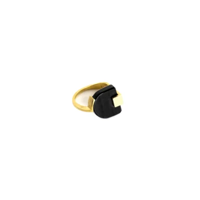 BAGUE R003 _vermeil et obsidienne