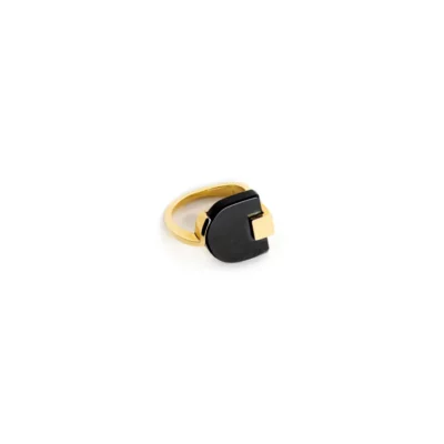 BAGUE R003 _vermeil et obsidienne
