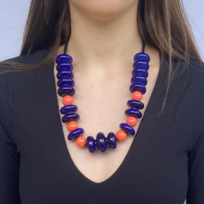 ECCOLA SAUTOIR NECKLACE _ dark blue & corail